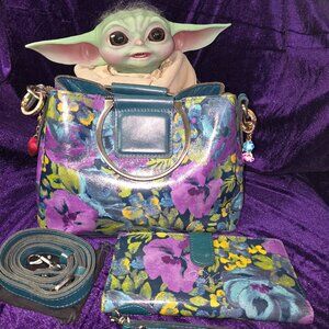 Patricia Nash Empoli Satchel in Deep Blue Nature & Wallet